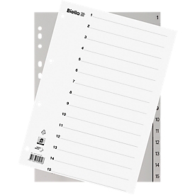 Répertoire Biella, pour DIN A4, 15 pièces, numérique 1-15, onglets numérotés, perforation universelle, impression index, L 296 x l 226 mm, polypropylène, gris
