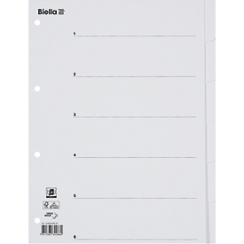 Répertoire Biella, pour DIN A4, 6 parties, numérique 1-6, onglets vierges, perforation 4 trous, impression index, L 297 x l 225 mm, carton, blanc