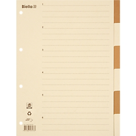 Répertoire Biella, pour DIN A4, 6 pièces, numérique 1-6, onglets vierges, perforation 4 trous, impression index, L 297 x l 225 mm, carton, beige