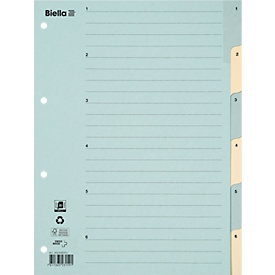 Répertoire Biella, pour format A4, avec 6 onglets de 1 à 6, 11 perforations universelles, carton recyclé FSC®, bleu-jaune