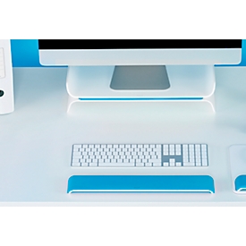Repose-poignets LEITZ® Ergo WOW pour claviers, ergonomique, réglable en hauteur sur 2 niveaux, L 437 x l 71 x H 21 mm, blanc/bleu