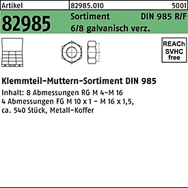 REYHER Klemmteil-Muttern-Sortiment DIN 985, 540-teilig, Stahl galvanisch verzinkt