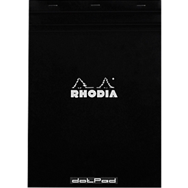 Rhodia Block No.18, 80 Blatt, DIN A4, 80 g/m², Kartoneinband, geheftet, Velinpapier, PEFC®-zertifiziert, Punktlineatur, schwarz
