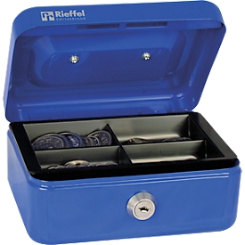 Rieffel Geldkassette VT-GK 1, Zylinderschloss, Stahlblech, B 153 x T 120 x H 70 mm, blau