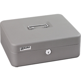 Rieffel Moneta Basic cash box, cylinder lock, sheet steel, W 300 x D 242 x H 106 mm, silver-grey