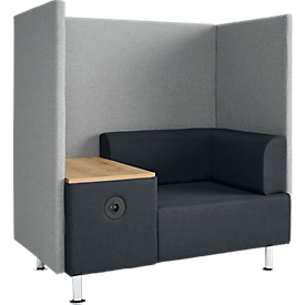 Rocada BE SOFT meeting corner, single-seater, with table and acoustic panel, black-grey