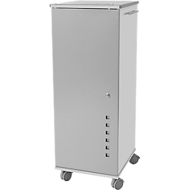 Rocada Caddy Visualline 4036, verrijdbaar, 4 vakken, 1 uitschuifbaar blad, kantelbaar bureau, afsluitbaar, B 470 x D 500 x H 1200 mm, hout/metaal, grijs