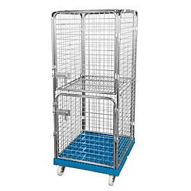 Rolcontainer 1600 met gesloten wanden - antidiefstal - kunststof rolplaat - 2 zijwandenlichtblauw RAL 5012