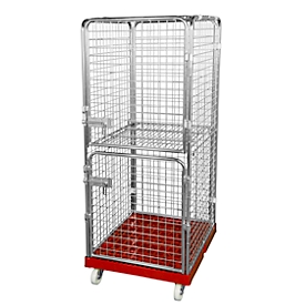 Rolcontainer 1600 met gesloten wanden - antidiefstal - kunststof rolplaat - 2 zijwandenvuurrood RAL 3000