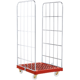Rolcontainer, 2-zijdig, kunststof vloerplaat, 724 x 815 x 1660 mm, rood (RAL 3000)