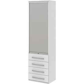 Roldeurkast BARI, 6 ordnerhoogten, 4 schuifladen, 3 legborden, afsluitbaar, B 600 x D 430 x H 2174 mm, wit
