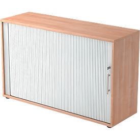 Roldeurkast ULM, 2 ordnerhoogten, roldeuren aluminium zilver, B 1200 x D 400 x H 748 mm, notenhoutpatroon