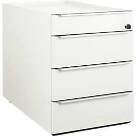 Roll container QUANDOS BOX, 1 utensil drawer, 3 drawers, W 430 x D 800 x H 570 mm, white