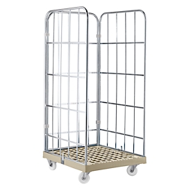 Roll conteneur, 3 côtés, plaque de base en plastique, L 724 x P 815 x H 1640 mm, gris (RAL 7032)