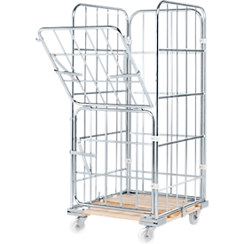 Roll conteneur, 4 côtés, avec châssis mobile en bois