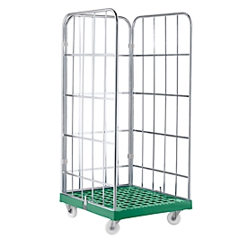 Roll conteneur - L 724 x P 815 x H 1850 mm - plaque de base en plastique - 3 côtés - vert