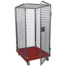 Roll conteneur - sans étagères - l. 724 x P 815 x H 1600 mm- plaque de base en plastique - 5 côtés - rouge