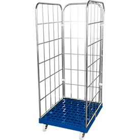 Roll-on/roll-off container, three-sided, with rear wall