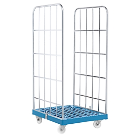 Rollbox, 2-seitig, Kunststoffbodenplatte, 724 x 815 x 1660 mm, blau (RAL 5012)