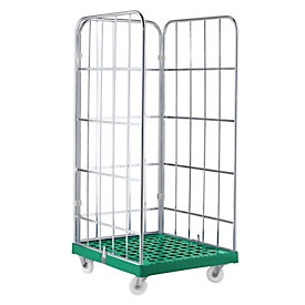 Rollbox, 3-seitig, Kunststoffbodenplatte, 724 x 815 x 1640 mm, grün (RAL 6024)