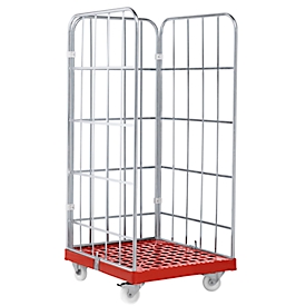 Rollbox, 3-seitig, Kunststoffbodenplatte, 724 x 815 x 1850 mm, rot (RAL 3000)