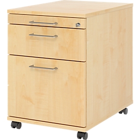 Rollcontainer 126 Breno, 1 Schub, 1 Utensilienauszug & 1 Hängeregistraturschub, abschließbar, B 428 x T 580 x H 590 mm, Ahorn-Dekor