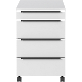 Rollcontainer, 4 Schubladen inkl. Utensilienfach, B 420 x T 600 x H 630 mm, lichtgrau
