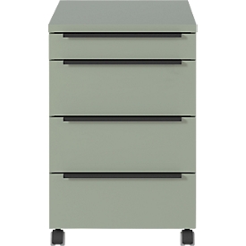 Rollcontainer, 4 Schubladen inkl. Utensilienfach, B 420 x T 600 x H 630 mm, taupegrün