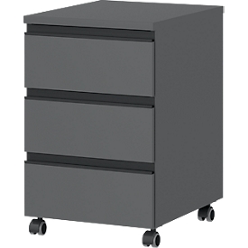 Rollcontainer Aalborg, 3 Schubladen, je 10 kg Traglast, Teilauszug, Metallgriff, feststellbar, B 400 x T 500 x H 630 mm, graphit