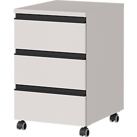 Rollcontainer Aalborg, 3 Schubladen, je 10 kg Traglast, Teilauszug, Metallgriff, feststellbar, B 400 x T 500 x H 630 mm, kaschmir