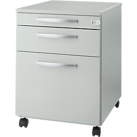 Rollcontainer Login, HR-Auszug+Utensilienauszug+Schublade, abschließbar, Holz, B 431 x T 580 x H 595 mm, lichtgrau/lichtgrau