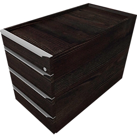 Rollcontainer QUANDOS BOX, 1 Utensilienauszug, 3 Schübe, B 430 x T 800 x H 570 mm, Mooreiche