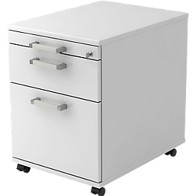 Rollcontainer TARVIS, 1 Utensilienauszug, abschliessbar, 1 Schub, 1 HR-Auszug, B 428 x T 580 x H 590 mm, lichtgrau