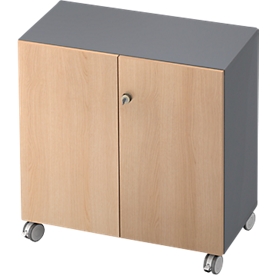 Rollenschrank TOPAS LINE, 2 Ordnerhöhen, Türen abschließbar, graphit/Eiche-Dekor