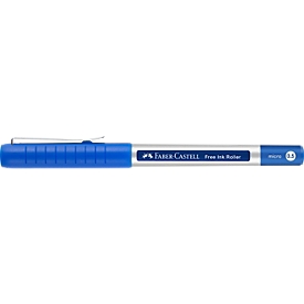 Roller à encre Faber Castell Free Ink Micro, couleur d'encre bleue, largeur de trait 0,5 mm, avec fenêtre et clip métallique, plastique recyclé, 1 pièce