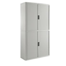 Roller shutter cabinet, W 1100 x D 415 x H 2040 mm, lockable, without shelves, High Impact polystyrene, grey/grey