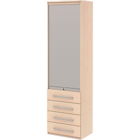 Rollladenschrank BARI, 6 Ordnerhöhen, 4 Schübe, 3 Böden, abschließbar, B 600 x T 430 x H 2174 mm, Ahorn-Dekor