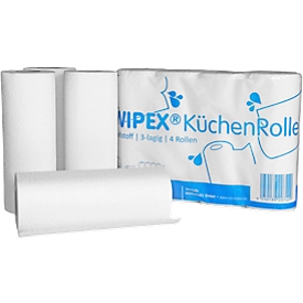 Rollo de cocina WIPEX, 3 capas, 256 x 224 mm, 8 x 4 rollos con 50 hojas cada uno, blanco brillante