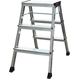 Rolly double folding ladder, 2 x 3 steps, aluminium colour