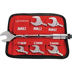 Rothenberger momentsleutelset, 7 stuks, SW 17-29 mm, verwisselbare inzetstukken, zeskant