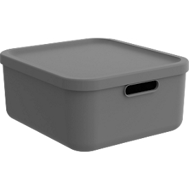 Rotho Albula transport box, volume 20 l, stackable, with removable lid and grip holes, L 395 x W 355 x H 177 mm, recycled plastic, anthracite