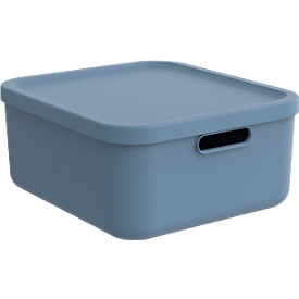 Rotho Albula transport box, volume 20 l, stackable, with removable lid and grip holes, L 395 x W 355 x H 177 mm, recycled plastic, blue