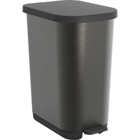 Rotho Ribo pedal bin, capacity 35 l, with lid and inner bin, L 400 x W 285 x H 513 mm, recycled plastic, graphite
