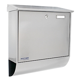 Rottner Boîte aux lettres Expo Inox, montage mural, porte-nom, rouleau de courrier, serrure à cylindre, 2 clés incluses, acier inoxydable, L 385 x P 120 x H 410 mm