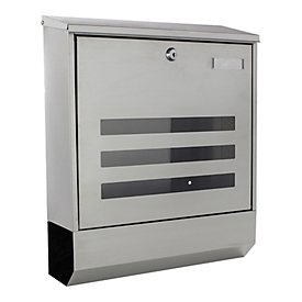 Rottner boîte aux lettres Jubilee 40, montage mural, fermeture nominative/fenêtre de visualisation/rouleau de courrier, serrure à cylindre, 2 clés, acier inoxydable, L 350 x P 120 x H 420 mm
