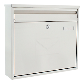 Rottner Briefkasten Teramo, Wandmontage, beidseitiger Einwurf, Namensschlid, Zylinderschloss, inkl. 2 Schlüssel, Edelstahl, B 360 x T 80 x H 320 mm