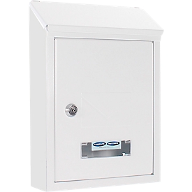 Rottner brievenbus Udine wit - staal, inwerpopening achteraan, naamplaatje