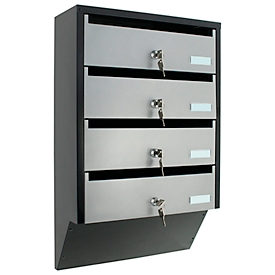 Rottner Depot 4 letterbox system, for 4 parties, C4 slot 330×20 mm, cylinder lock per compartment, black/silver