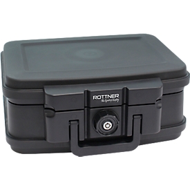Rottner Feuerschutzkassette Fire Data Box 1, 5 l, Feuerschutz bis 30 min, Zylinderschloss, Tragegriff, B 382 x T 324 x H 165 mm, schwarz