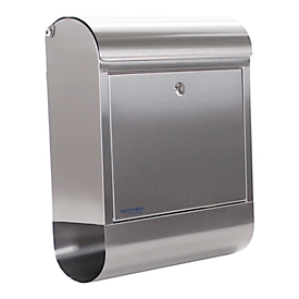 Rottner mailbox Rondello, wall mounted, round, mail roll/holder strip, cylinder lock, 2 keys, stainless steel, W 385 x D 140 x H 435 mm
